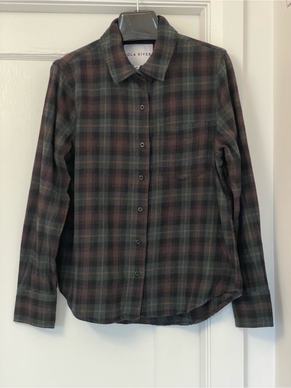 Anthropologie Plaid Button-Down Shirt in Dark Green and Burgundy